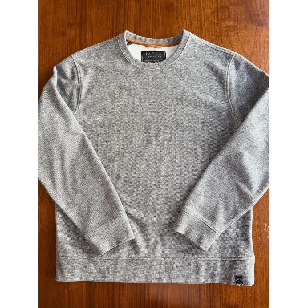 Jachs New York Men's Heathered Grey Textured Fleece Crewneck Sweater - Size L